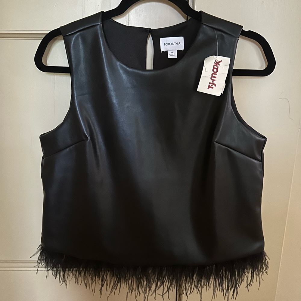 New With Tags | S Fiorentina Black Sleeveless Top with Feather Trim